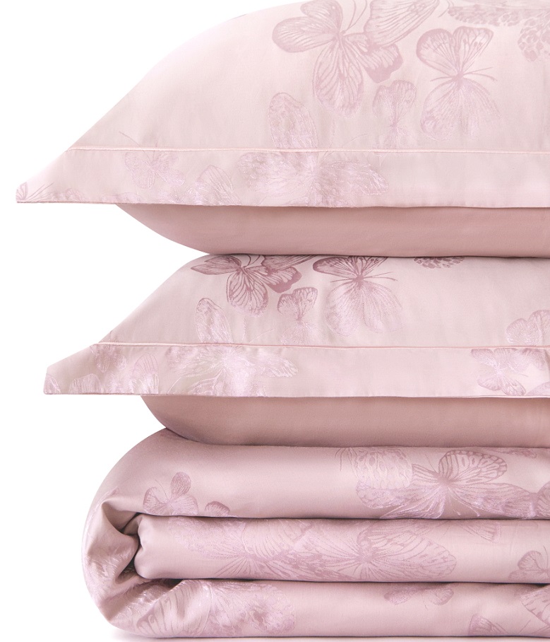Розовое постельное белье из жаккарда с бабочками